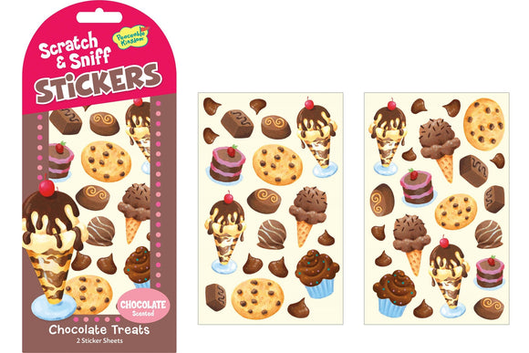 Chocolate Scratch and Sniff Stickers - Chocolate scratch and sniff stickers with cookies and treats, unique handmade Canadian gift pack.