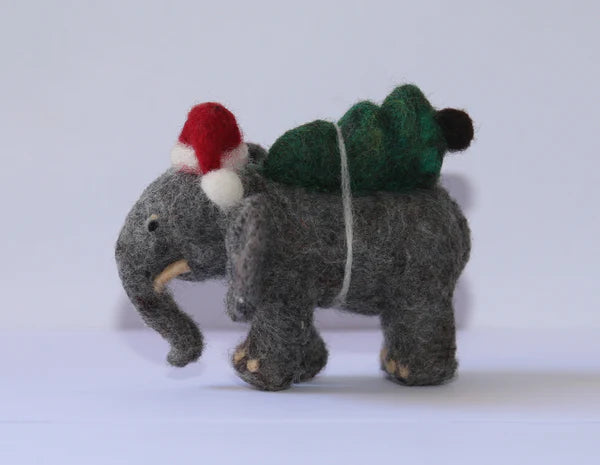 Needle Felted Elephant with Tree Ornament