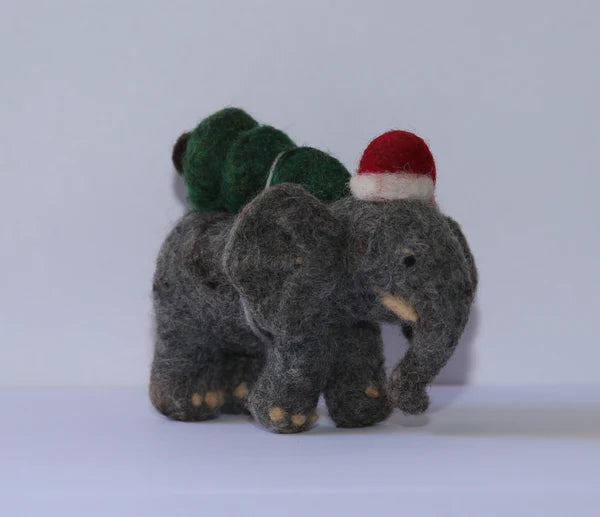 Needle Felted Elephant with Tree Ornament - 0