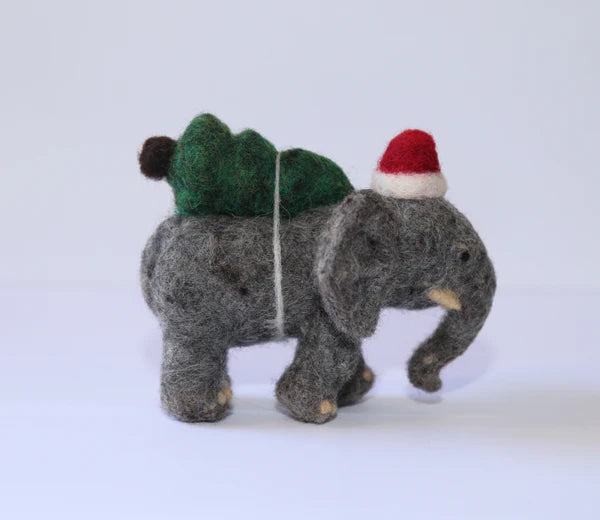 Needle Felted Elephant with Tree Ornament