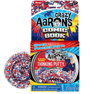 Thinking Putty - Crazy Aarons Comic Book Thinking Putty in red, white, and blue speckled design, handmade Canadian gift.