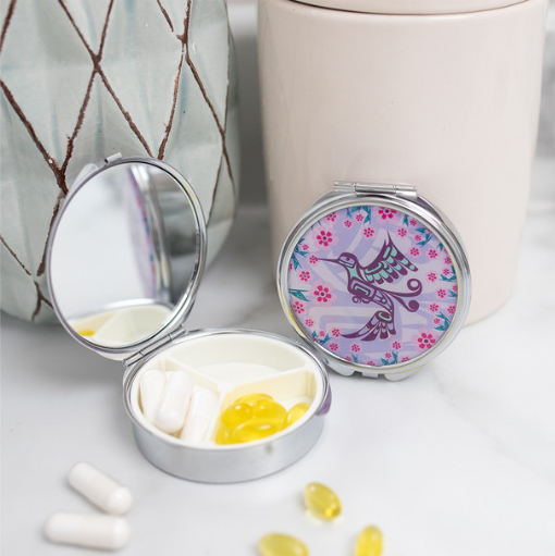 Pill Case with Mirror - Hummingbird