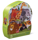 36 PC Puzzle: Jungle Friends - Colorful 36-piece jungle animal floor puzzle with giraffe, elephant, lion, zebra, and orangutan, handmade Canadian gift.