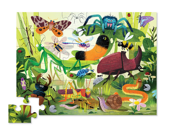36 PC Puzzle: Backyard Bugs - 36-piece colorful backyard bugs puzzle with vibrant insects, unique handmade Canadian gift.