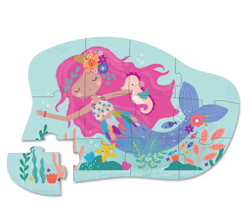 12 PC Mini Puzzle: Mermaid Dreams - 12-piece handmade Canadian kids puzzle featuring a colorful mermaid and underwater scene, unique gift idea.