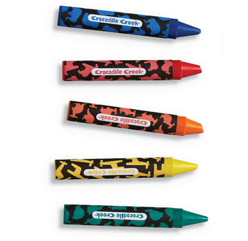 Coloring Stickers: Animals - Set of five colorful animal-patterned coloring sticks in blue, red, orange, yellow, and green, unique handmade Canadian gift.