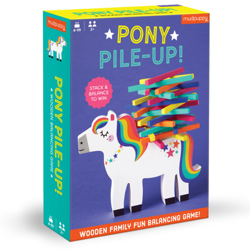 Pony Pile-Up Wooden Balancing Game - Handmade Canadian wooden Pony Pile-Up balancing game with colorful pieces, unique gift for kids.