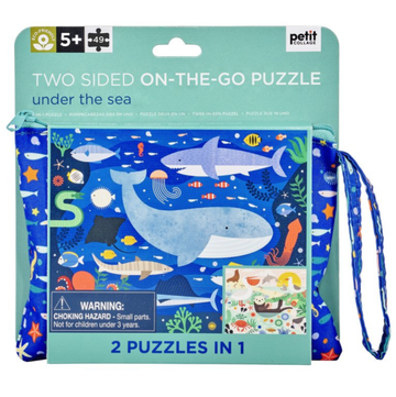 Under the Sea Two-sided Travel Puzzle - Two-sided underwater-themed travel puzzle with whales and fish, unique handmade Canadian gift.