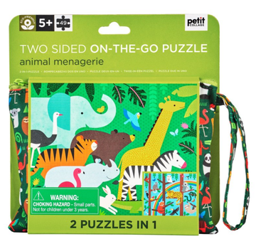 Animal Menagerie Two-Sided On-the-Go Puzzle - Animal Menagerie two-sided on-the-go puzzle with colorful wildlife illustrations, unique handmade Canadian gift.