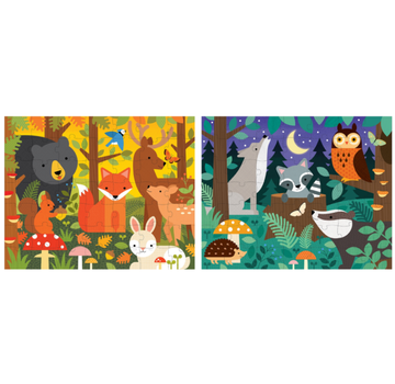 Woodland Two Sided On-the-Go Puzzle - Woodland two-sided on-the-go puzzle with colorful handmade Canadian forest animals, unique gift idea.
