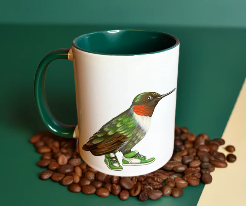 Hummingbird wearing sneakers Mug