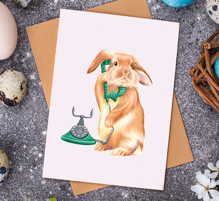 Rabbit on the phone Greeting Card