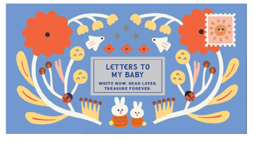 Inspired Letters to My Baby - Colorful handmade baby book cover with floral and bunny illustrations, unique Canadian gift.