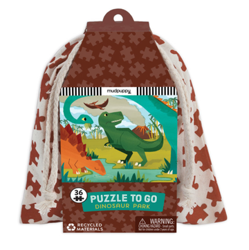 Dinosaur Park Puzzle to Go - Handmade Canadian Dinosaur Park puzzle with 36 pieces in reusable pouch, unique gift.