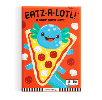 Eatz-a-lotl! Card Game - Eatz-a-lotl! snap card game box with colorful axolotl and pizza slice design, unique Canadian handmade gift.