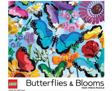 LEGO Butterflies & Blooms 1000-Piece Puzzle - Colorful butterflies and vibrant flowers in a unique, handmade LEGO 1000-piece puzzle gift from Canada.