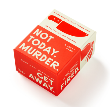 Not Today, Murder Game - Red and white handmade Canadian party game box titled Not Today, Murder, a unique gift for grown-ups.