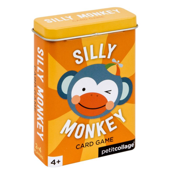 Silly Monkey Card Game - Orange tin box with winking monkey illustration for handmade Canadian Silly Monkey card game gift.
