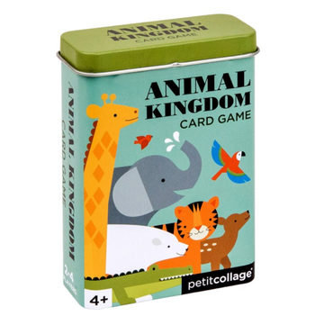 Animal Kingdom Card Game - Green tin featuring colorful handmade animal illustrations for a unique Canadian gift card game.