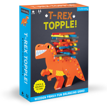 T-Rex Topple! Balancing Game - T-Rex Topple balancing game with colorful wooden blocks, unique handmade Canadian gift.