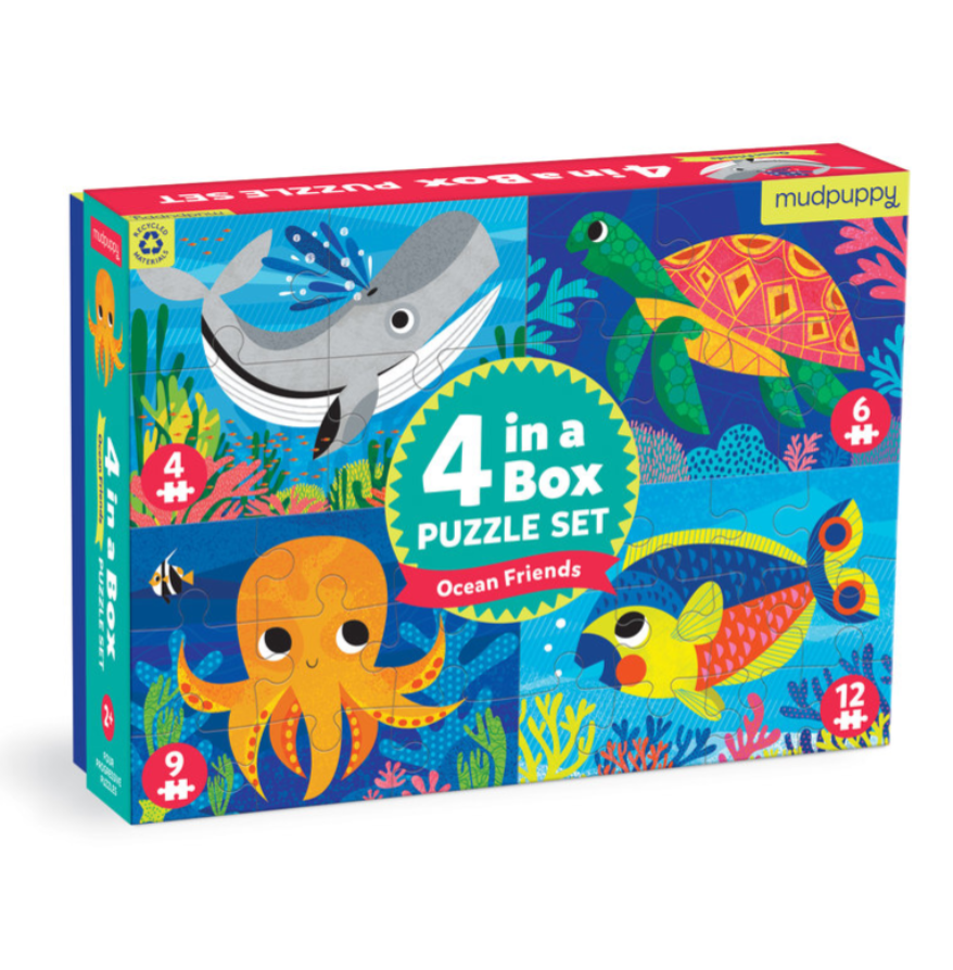 Ocean Friends 4-in-a-Box Puzzle Set