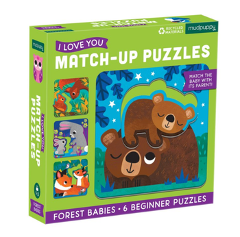 Forest Babies I Love You Match-Up Puzzles - Colorful Forest Babies I Love You match-up puzzle set with six handmade Canadian animal pairs, perfect unique gift for.