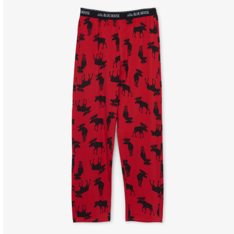 Moose On Red Men's Jersey Pajama Pants