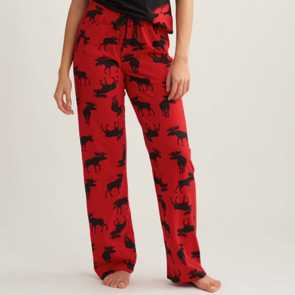 Moose on Red Women's Jersey Pajama Pants
