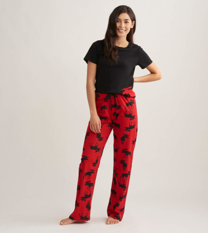 Moose on Red Women's Jersey Pajama Pants