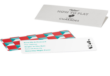 Classic Charades - Classic Charades game cards with red and turquoise geometric pattern, handmade Canadian gift set with instructions card.