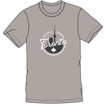 Toronto Adult T-Shirt (various colours) - Grey short-sleeve cotton t-shirt with Toronto script and maple leaf graphic in white.