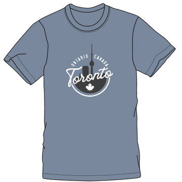Toronto Adult T-Shirt (various colours) - Slate blue cotton t-shirt with white "Toronto Ontario Canada" text and maple leaf graphic on front.