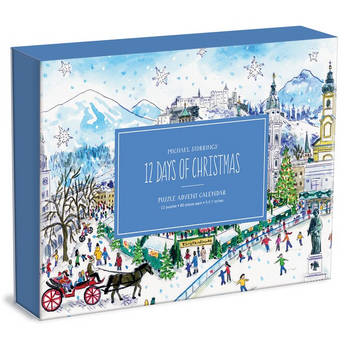 Michael Storrings 12 Days of Christmas Advent Puzzle Calendar - Michael Storrings 12 Days of Christmas handmade Canadian puzzle advent calendar gift with festive winter village scene and.
