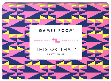 This or That Party Game - This or That Party Game box with geometric pink, purple, and yellow pattern, unique handmade Canadian gift.