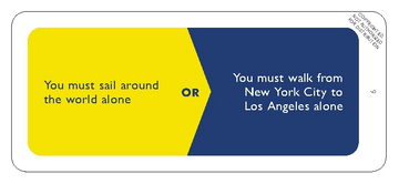 This or That Party Game - This or That Party Game card with yellow and navy blue sections featuring travel-related dilemma text, unique handmade.