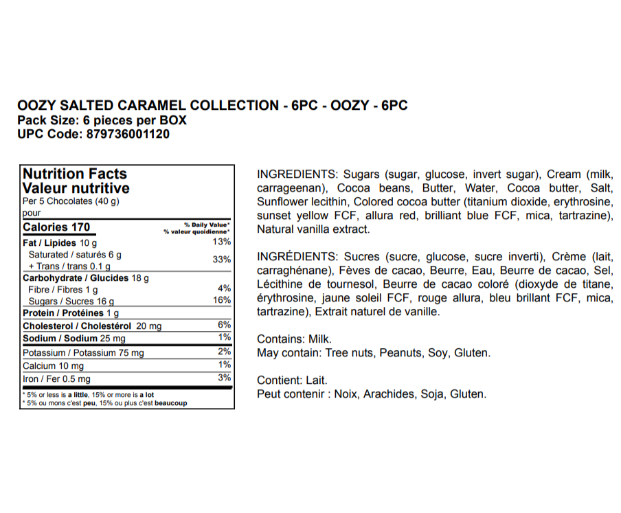 Nutrition facts for the chocolate box