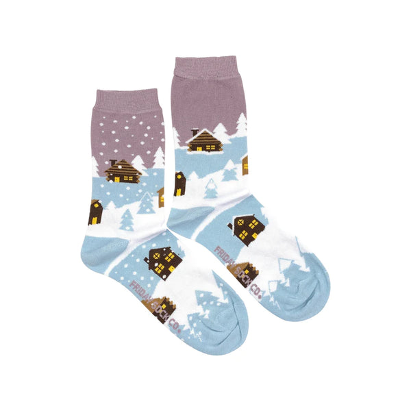 Women’s Socks | Snowy Village | Mismatched