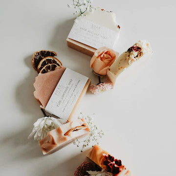 Pink Lemonade Soap Bar - Handmade Canadian Pink Lemonade Soap Bar with floral and dried fruit accents, unique gift.