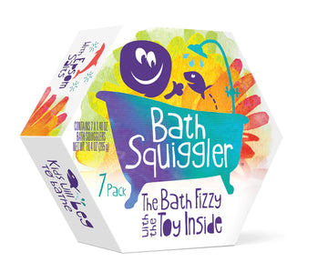 Bath Squiggler Gift Set - Colorful Bath Squiggler gift set packaging featuring unique Canadian handmade bath fizzers, 7-pack.