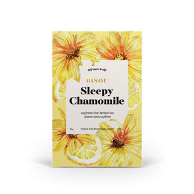 Sleepy Chamomile Tea - Handmade Canadian Sleepy Chamomile Tea gift box with yellow floral and lemon design.