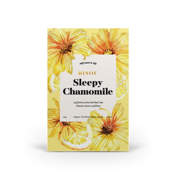 Sleepy Chamomile Tea - Handmade Canadian Sleepy Chamomile Tea gift box with yellow floral and lemon design.