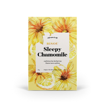 Sleepy Chamomile Tea - Handmade Canadian Sleepy Chamomile Tea gift box with yellow floral and lemon design.