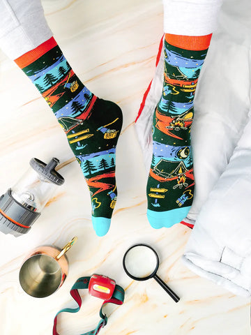 Men's Trailblazer Socks - Colorful handmade men's socks with outdoor trail design, unique Canadian gift idea.