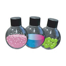 Tasty Labs: Wizard Potion Science Kit - Set of three round potion bottles with black lids, filled with colorful science kit materials, unique handmade Canadian gift.