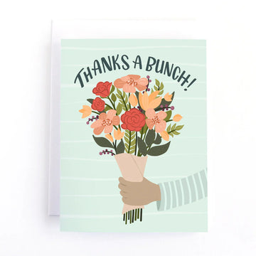 Thank You Flower Card - Hand holding a bouquet of colorful flowers on a unique handmade Canadian thank you card gift.