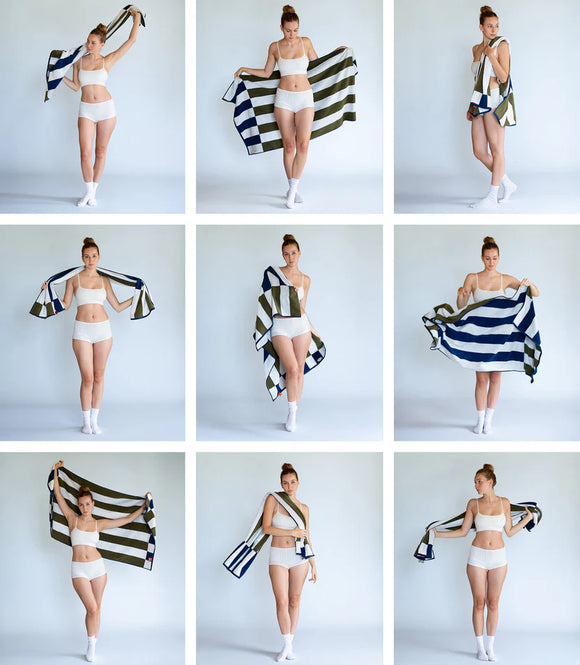 Offset Stripe Bath Towel: Studio Navy, Moss Green, Workshop White