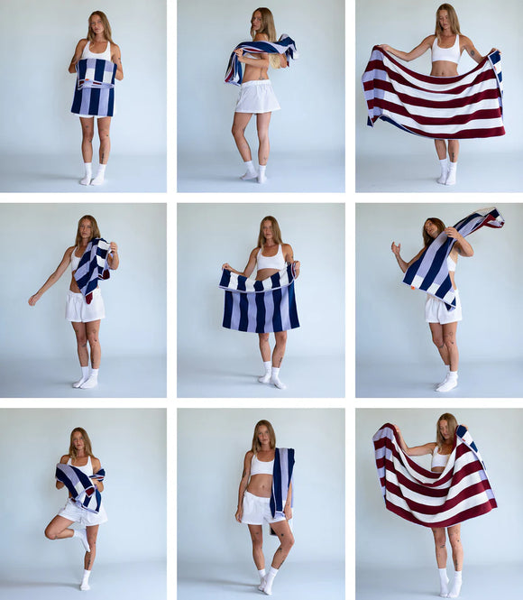 Offset Stripe Bath Towel: Studio Navy, Lilac, Workshop White