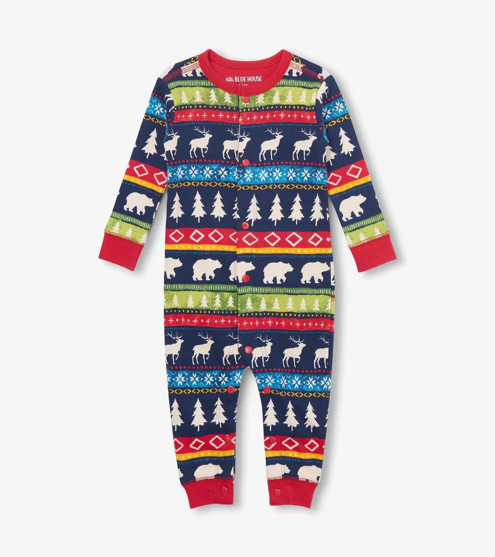 Baby Navy Fair Isle Union Suit - 0