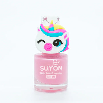 Peel Off Nail Polish | Suyon - Handmade Canadian pink peel off nail polish with whimsical unicorn cap, unique gift for kids.