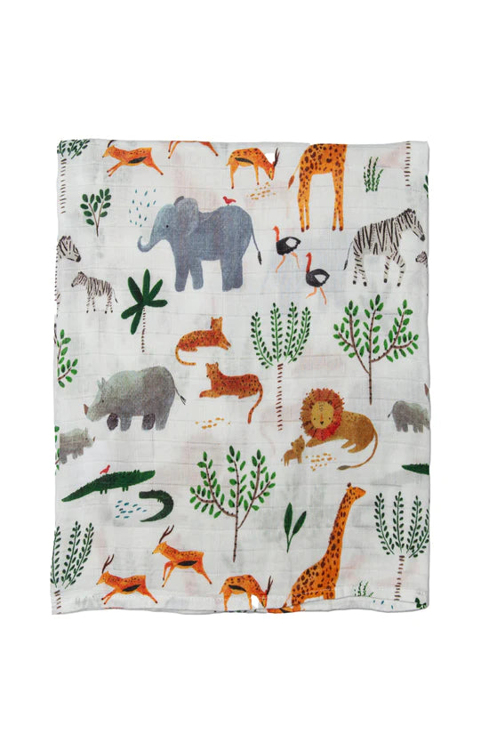 Loulou Lollipop Muslin Swaddle (Safari Animals)